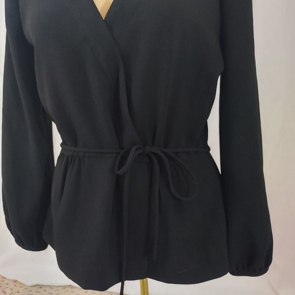J. Crew Black Faux Wrap Long Sleeve Top 2 - Picture 2 of 7